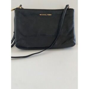 Michael Kors Black Leather Crossbody Bag Double Zip Purse Handbag Small